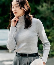 【洗える/アンサンブル可能/ウール100%】リブタートルネックウールニット