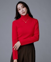 【洗える/アンサンブル可能/ウール100%】リブタートルネックウールニット