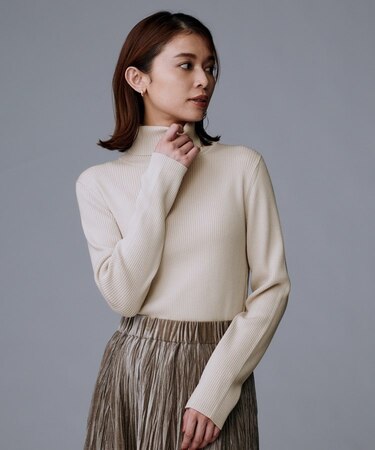 【洗える/アンサンブル可能/ウール100%】リブタートルネックウールニット