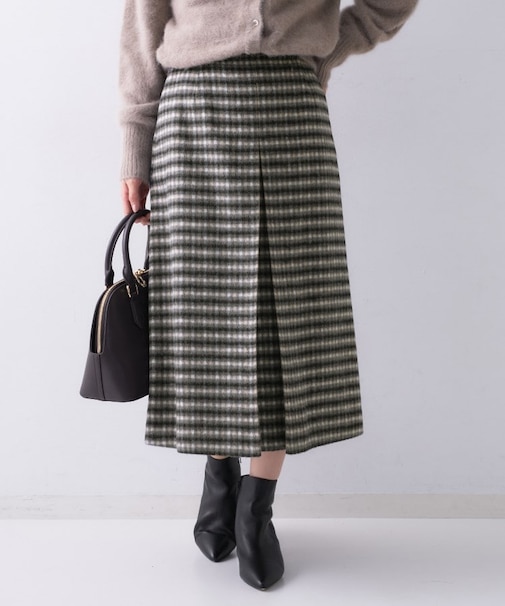 【ふんわり/タイト見え】シャギーチェックスカート