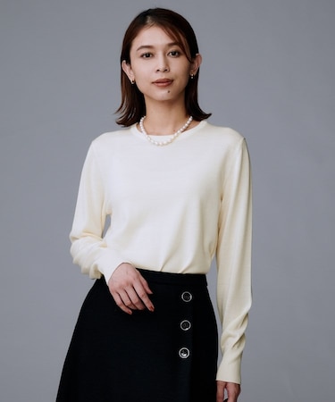 【洗える/ウール100%】クルーネックウールニット