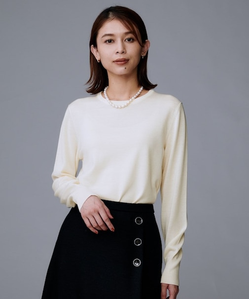 【洗える/ウール100%】クルーネックウールニット