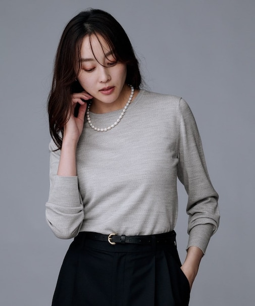 【洗える/ウール100%】クルーネックウールニット