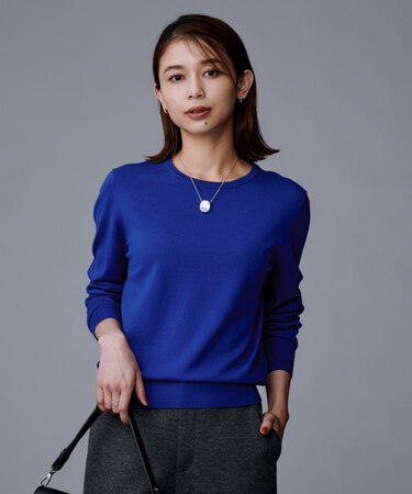 【洗える/ウール100%】クルーネックウールニット