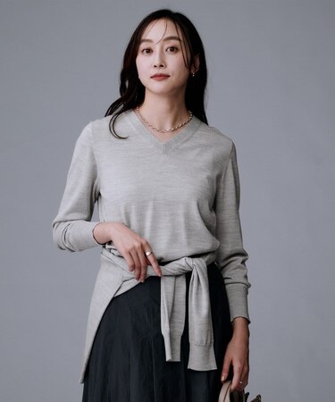 【洗える/ウール100%】Vネックウールニット