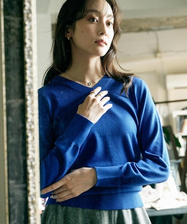 【洗える/ウール100%】Vネックウールニット