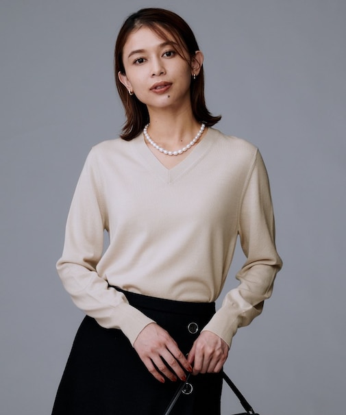 【洗える/ウール100%】Vネックウールニット