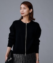 【ゆったりサイズ/着丈短め】ジップニットカーディガン