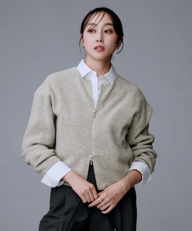 【ゆったりサイズ/着丈短め】ジップニットカーディガン