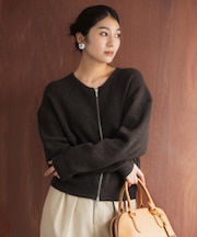 【ゆったりサイズ/着丈短め】ジップニットカーディガン