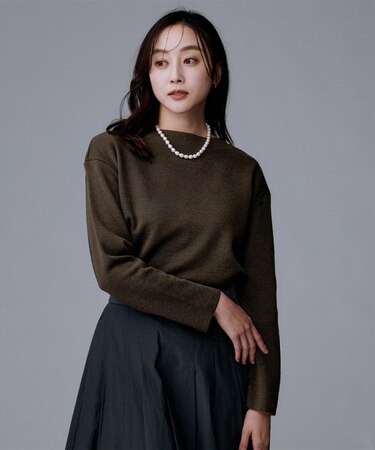 【洗える/長く着られる】モックネックミラノリブニット