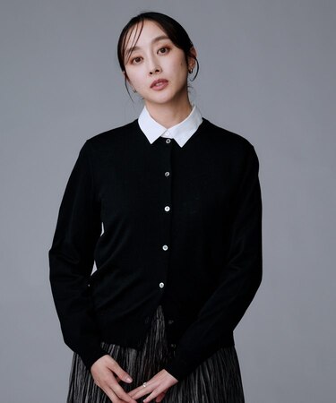 【洗える/アンサンブル可/ウール100%】ウールクルーカーディガン