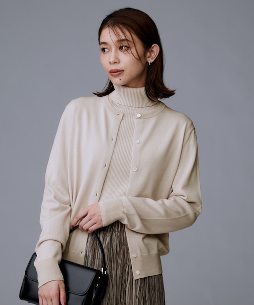 【洗える/アンサンブル可/ウール100%】ウールクルーカーディガン