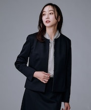 【洗えるスーツ／ストレッチ】ウール混ジャージ ノーカラージャケット