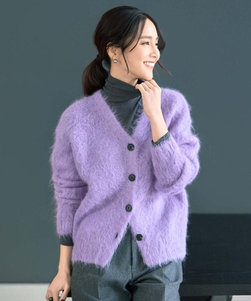 【ゆったり/モヘヤニット】アルパカ混シャギー カーディガン