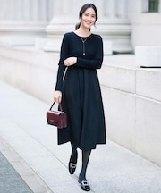 【大人フェミニン/トレンド】ニット×ジャカード ドッキングワンピース