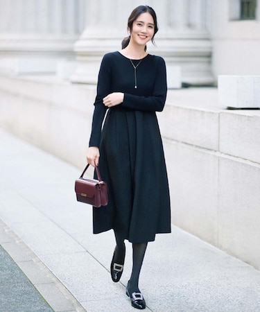 【大人フェミニン/トレンド】ニット×ジャカード ドッキングワンピース