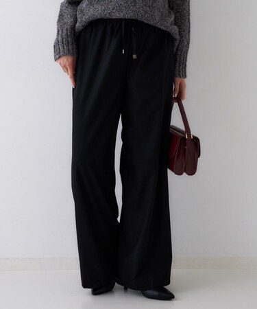 【きれいめリラクシー/ウエストゴム】ウールサキソニー ワイドパンツ