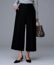 【ウール100%/ウエスト後ろゴム】 クロップドワイドパンツ