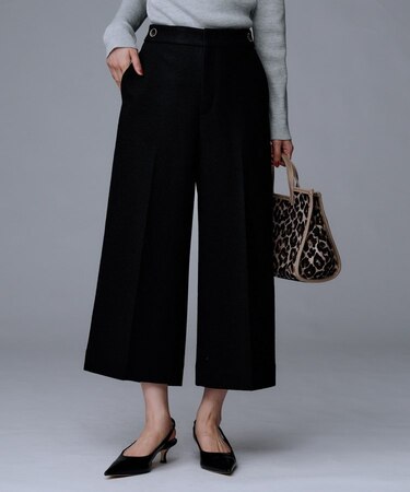 【ウール100%/ウエスト後ろゴム】 クロップドワイドパンツ