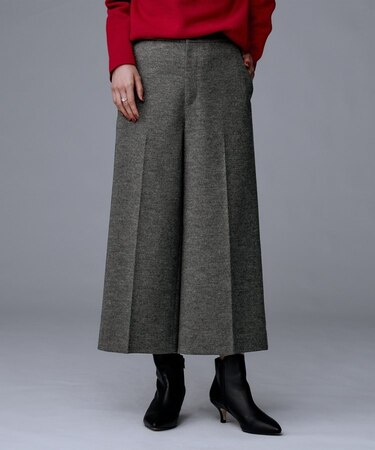 【ウール100%/ウエスト後ろゴム】 クロップドワイドパンツ