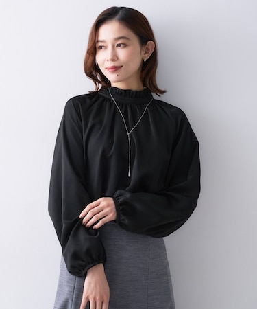 スタンドフリルネック ブラウス