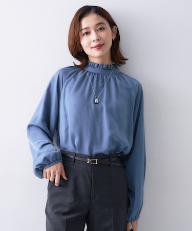 スタンドフリルネック ブラウス