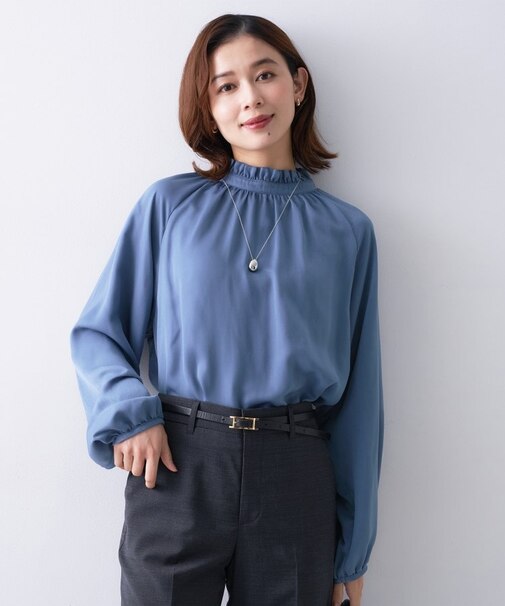 スタンドフリルネック ブラウス