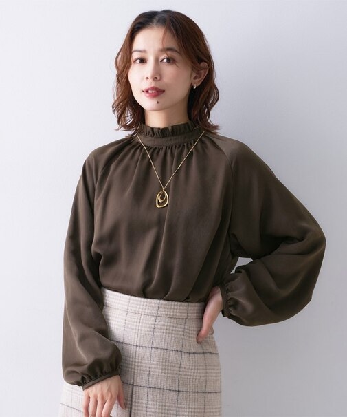 スタンドフリルネック ブラウス