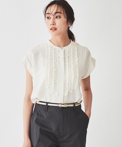 【華やか/夏ブラウス】半袖フリルブラウス