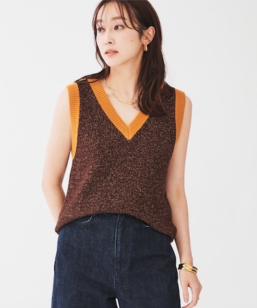 【オールシーズン/ラメ】Vネックベスト