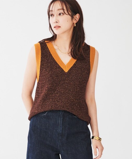 【オールシーズン/ラメ】Vネックベスト