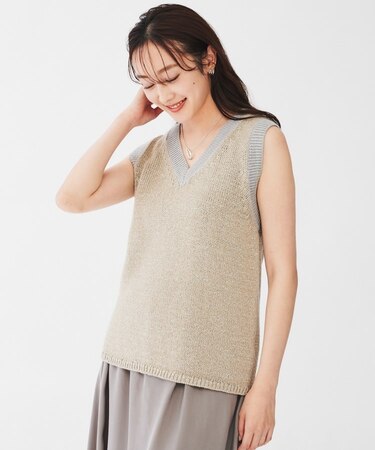 【オールシーズン/ラメ】Vネックベスト