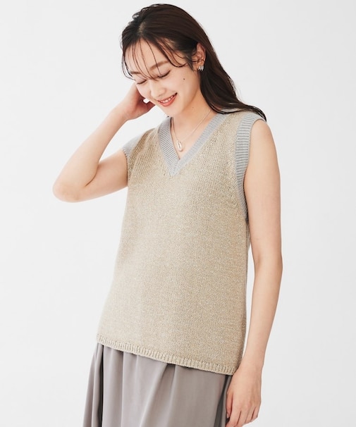 【オールシーズン/ラメ】Vネックベスト