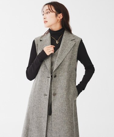 【ツイードライク/セットアップ可】メランジ ロングジレ