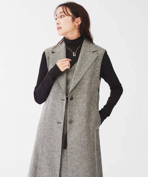 【ツイードライク/セットアップ可】メランジ ロングジレ