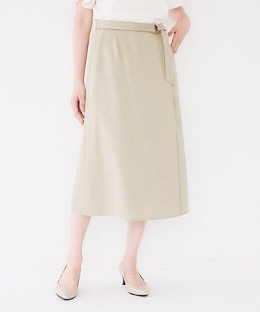 【軽い素材感/ウエスト後ろゴム仕様】巻き風Aラインスカート