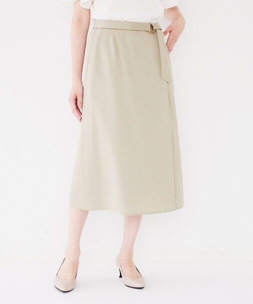 【軽い素材感/ウエスト後ろゴム仕様】巻き風Aラインスカート