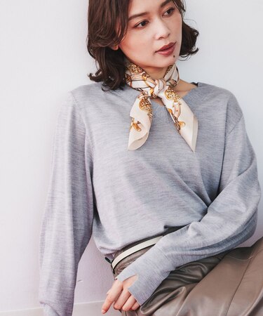 【アンサンブル可能/洗える】シルクウールカシミヤ Vネックニット