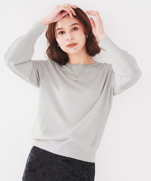 【ラメ感/薄手/すっきり丈】ウールアクリル混 ラメプルオーバーニット