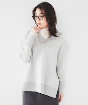 【体型カバー/洗える】ヘリンボーン柄 Vネックプルオーバーニット