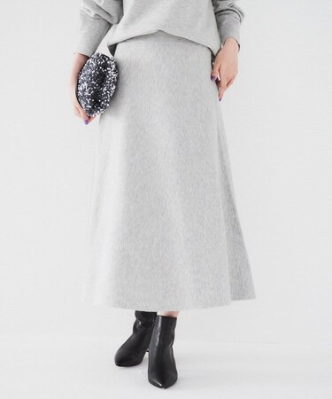 【セットアップ可能/スウェットライク】セミフレアニットスカート