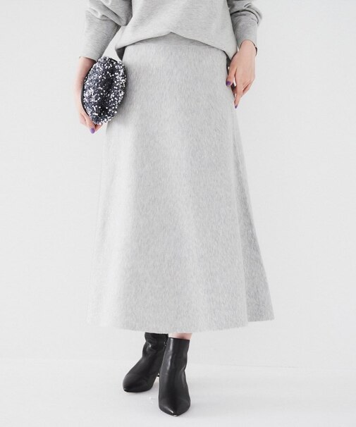 【セットアップ可能/スウェットライク】セミフレアニットスカート