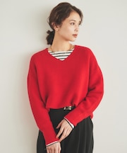 【体型カバー/日本製/洗える】ウールシルクカシミヤミックス Vネックプルオーバーニット