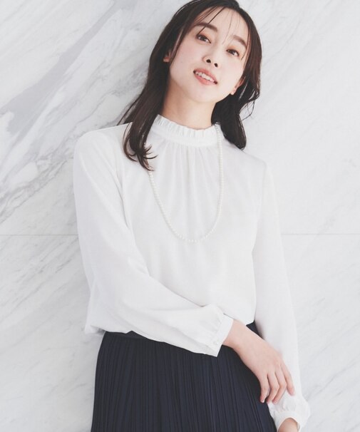 【通勤】スタンドネック フリルブラウス