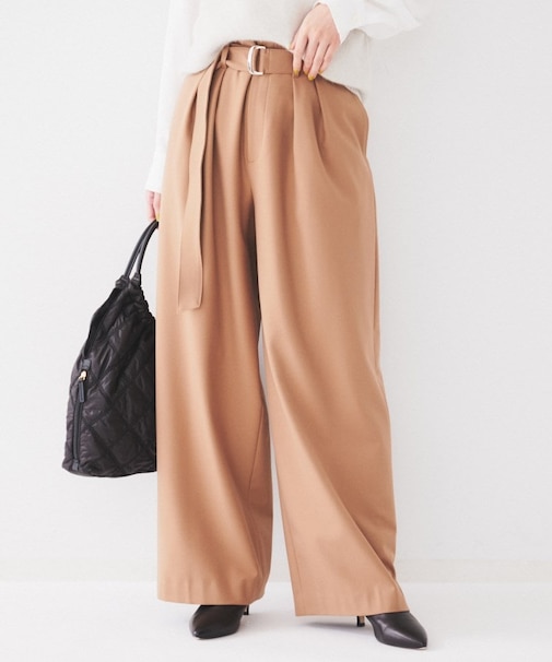 【フルレングス/後ろウエストゴム】ダブルタック ハイウエストワイドパンツ