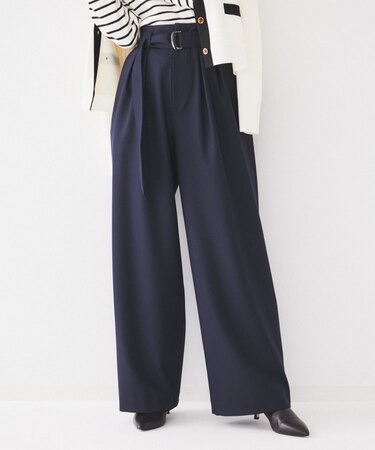 【フルレングス/後ろウエストゴム】ダブルタック ハイウエストワイドパンツ