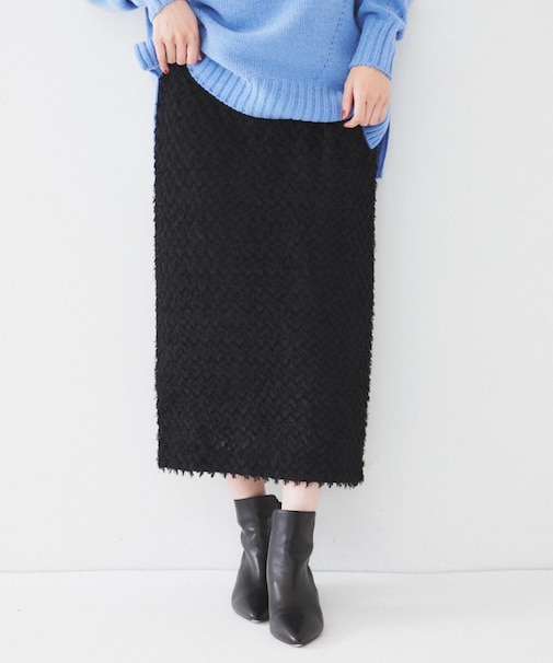 【洗える/後ろウエストゴム】カットジャカード ナロースカート