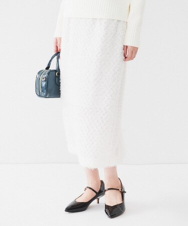 【洗える/後ろウエストゴム】カットジャカード ナロースカート