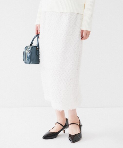 【洗える/後ろウエストゴム】カットジャカード ナロースカート